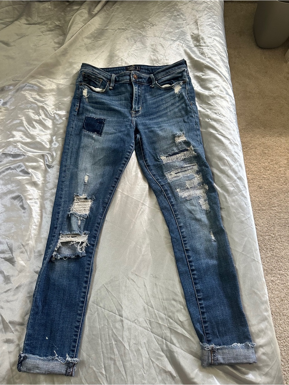 Abercrombie Distressed Women's Skinny Jeans in Dark Blue